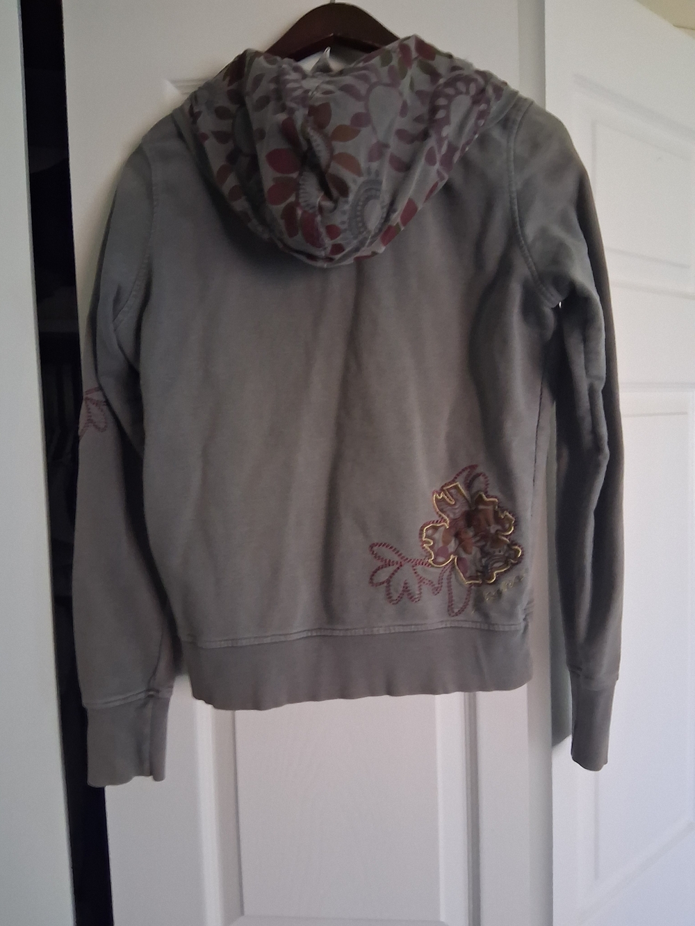 PrAna Women's Gray Zip-Up Hoodie with Floral Embroidery - Picture 3 of 6